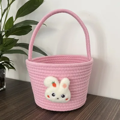 Easter Bunny Basket Soft Woven Fabric Durable Handle Storage Basket for Easter Party Decor Spring Festival Souvenir