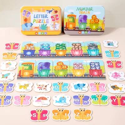 Newest Numbers and Letters Wooden Puzzles Kids Cartoon Animal Patterns Puzzles Early Educational Math and Alphabet Learning Toy
