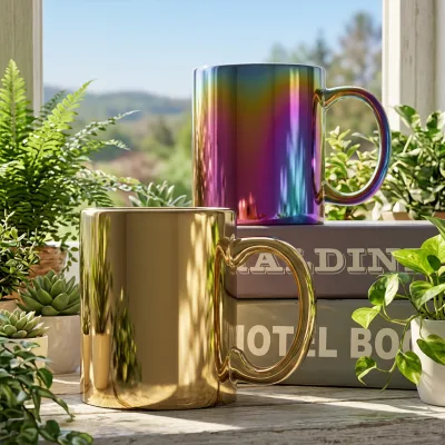 Wholesale Custom Pearl Glaze Ceramic Coffee Mug with Electroplated Logo for Wedding Gift Home Cafe