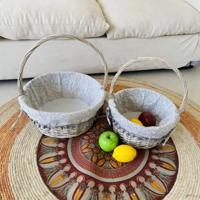 Durable Wicker Tote Basket Stylish Handwoven Storage Basket with Tall Handles for Daily Shopping/Storage