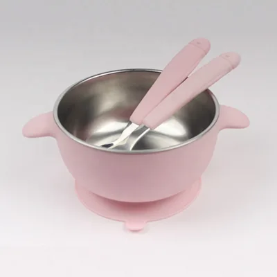 Non-toxic Portable Snack Kids Feeding Silicone Suction Bowl Set with Spoon