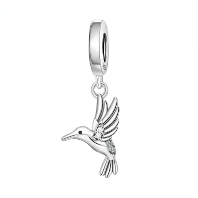 925 Sterling Silver Flying Hummingbird with Zircon Fashion Religious Style Charm for Women's Party Gift Jewelry Wholesale