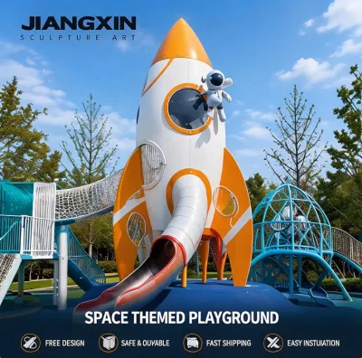 Large Outdoor Space Rocket Shaped Stainless Steel Slide Playground