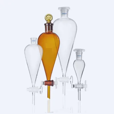 Laboratory Oil-water Separator Pear-shaped Separating Funnel with PTFE Glass Piston, Brown with PTFE Piston 24/29 Joint