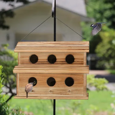 Modern Hanging Wooden Bird House Custom Bird Houses for Outside Garden Decorative 6 Hole Outdoor Bird House Six Room Birdhouse