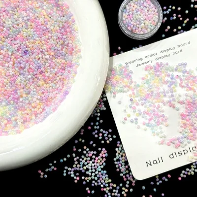 Super Mini Polished Glass Bead Non-porous Round Macaron Colors for Nail Art Hand Account Slime King Fan Diy