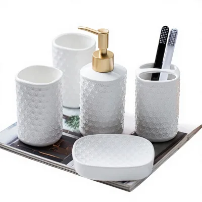 Minimalist Five-Piece Bathroom Wash Set with Toilet Mouthwash Cup and Toothbrush Holder Relief Series Ornament