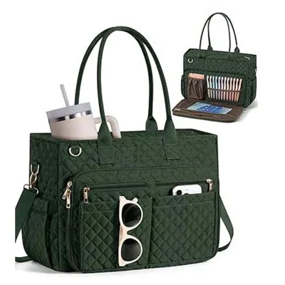 Women Laptop Shoulder Work Computer Bag Quilted Bible Nurse Bag Large Laptop Briefcase Teacher Tote Bag