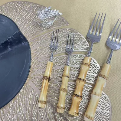 Eco-Friendly Bamboo 304 Stainless Steel Matte Polish Flatware Set Silver/Gold Handles ChinaBrett Brand Elegant Modern Design for