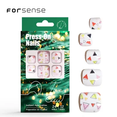 private label toe false nail with patterns abs plastic stick on foot nails set cartoon designs white press on nail tips for toes