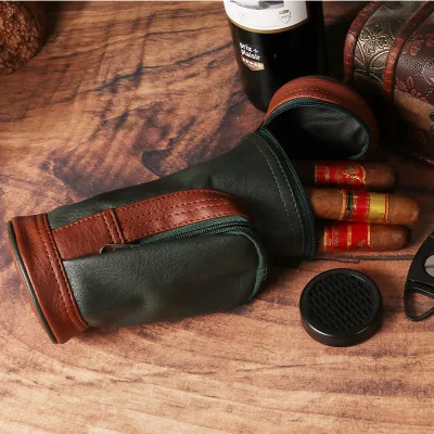 Erliao Retro Leather Cigar Storage Bag Fashion Design Cigar Tote Bag High Grade Luxury Cigar Leather Bag