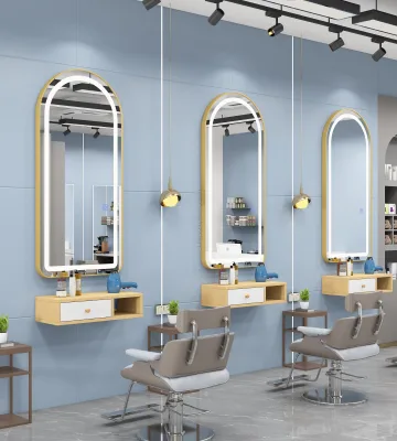 Hot Sale Modern Full Length Glass Gold Barber Salon Furniture Wall-Mounted Hairdressing Makeup LED Ex-factory Price Custom