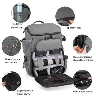 Unisex Custom Large Capacity Oxford Backpack with Zipper Closure for Outdoor Digital Camera Storage Backpack