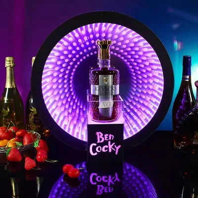 Bespoke Round Backlit LED Champagne Whisky Bottle Presenter Infinity Mirror Whiskey Wine Light Box Neon Sign Bar Glorifier