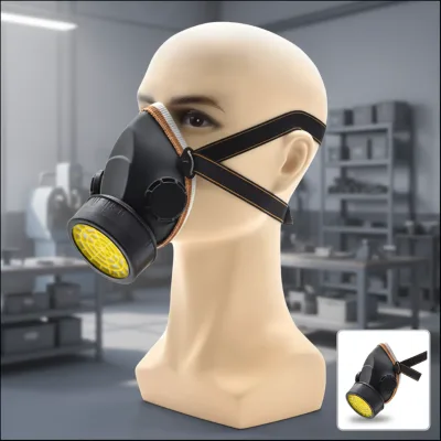 Single Can Head-Wear Gas Mask Anti-Pollution Reusable Replaceable Filter Chemical Safety Protection Black PVC OEM NP 305