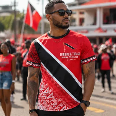 Custom Trinidad & Tobago Inspired Caribbean Culture Pattern Sublimation Shirt Celebration Festival Event Promotional Shirts