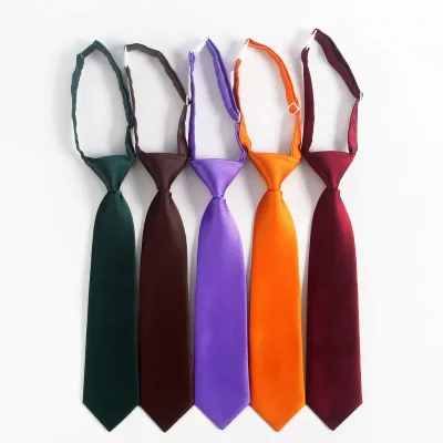 Korean-Japanese-style Short Solid-color Polyester Tie Girls Children Knot-free Lazy Style Cute School Uniform Pre-tied JK