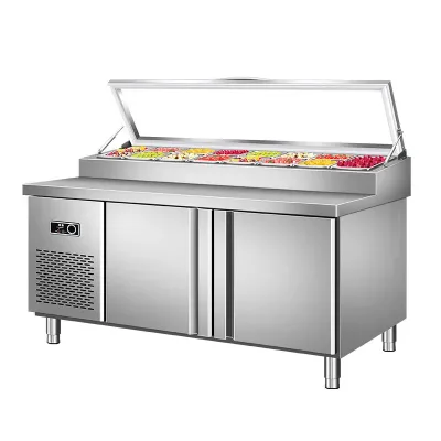 Countertop Refrigerated Display Case for Fresh Salad and Pizza Storage Salad Pizza Bar