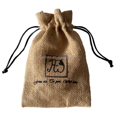 Custom Logo 9x12cm Natural Burlap Rosaries Bags Drawstring Jute Hessian Jewelry Gift Sack