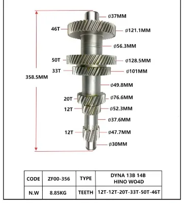 Tosen Gearbox Counter Shaft TREN 48D SH257 Transmission Countershaft for TREMEC TR-4050 FORD GM 5 Speed Manual Gearbox