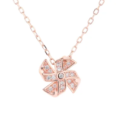 925 Sterling Silver Flower Windmill Pendant Necklace Rose Gold Plated Zircon Trendy Engagement Wedding Collarbone Chain Women