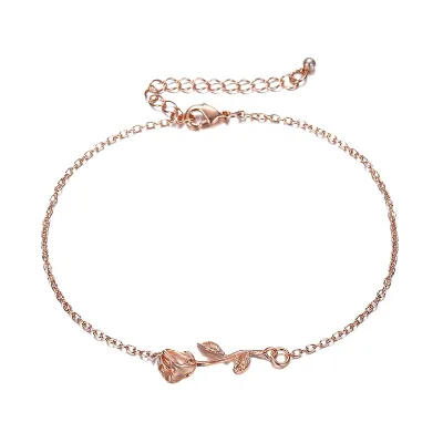 Fashion 925 Sterling Silver Rose Flower Anklets Design