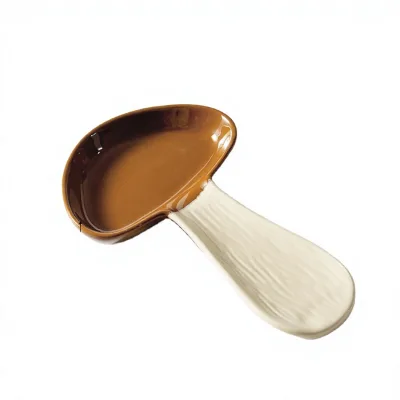 Nordic Style Cute Brown Mushroom Shaped Ceramic Spoon Rest Dishwasher Microwave & Oven Safe for Home & Restaurant Use