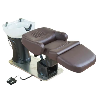 Electric Shampoo Bed with Ceramic Basin, Comfortable Headrest, Electric Lift and Height Adjustable