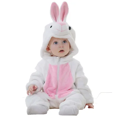 Hot-sale 100% Polyester Baby Winter Pajama Cartoon Rabbit Newborn Baby Jumpsuits Baby Animal Romper