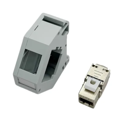 New DIN Rail Bracket Module Mount Panel with CAT6A Keystone Jack ABS Material Network Application