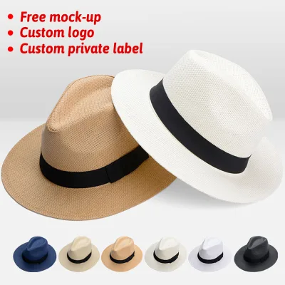 Adjustable Classic Ecuadorian Panama Hat Handmade Natural Grass Striped Sun Beach Cap UV Protection Casual for Men Women