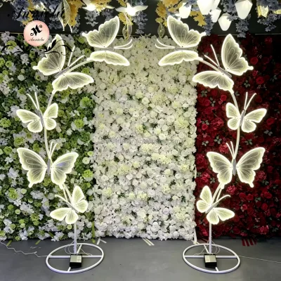 ANNIELU Romantic Curved 5-Butterfly Arch Stand LED Light for Wedding Event Festival Backdrop Floor Decor