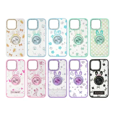 Epoxy Painted Phone Case With Diamond Ring TPU+PC Shockproof Protective Cover Fashion Anti-Slip Phone Cover