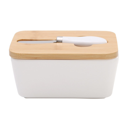 Home Ceramic Butter Dish with Bamboo Lid and Knife
