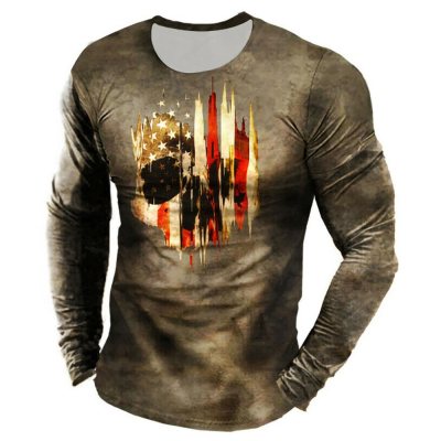 Fitspi Vintage Print Shirts 3d Shirt Us Long Sleeve Street Hip Hop Loose Crew Neck Fall Top Plus Size Shirt Clothes