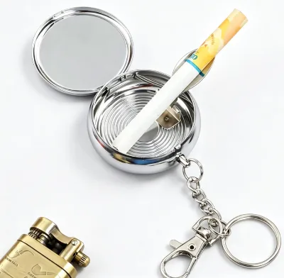 Stainless Steel Ashtray Sealed Lid Smooth Surface Mini Portable Minimalist Keychain Design Outdoor Travel Car Use Custom Logo