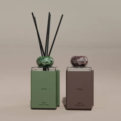 C&H PU Leather Wrap Unique Luxury Design Glass Bottle Embossed Logo Long Lasting Room Air Freshsner Reed Diffuser with Resin Lid