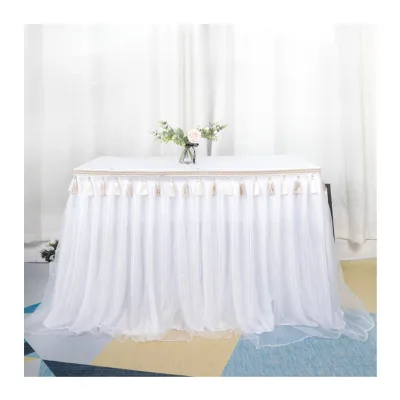 Wholesale Foil Table Skirt for Wedding Decoration Fluffy Gauze Tutu White Table Skirt