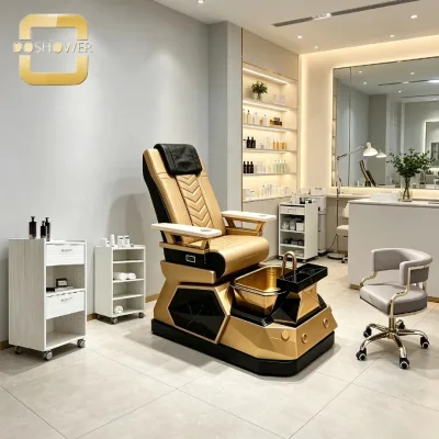 Premium Reclining Pedicure Chair with Chevron Stitched PU Leather Cushion and Built in Control Panel for Upscale Beauty Salon