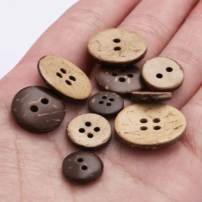 Handcrafted Coconut Wood 4-Hole Buttons - Decorative Sew-On Accents for Kids Cardigans & Crafts