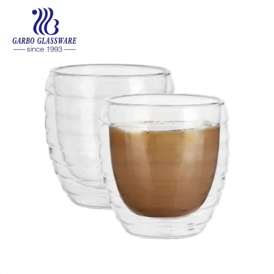 Classical Shape High Borosilicate Glass Coffee Cup 300ML Double Wall Heat Resistant Drinking Cup for Lattee and Cappuccino