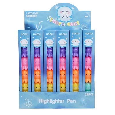 Cute Cartoon Octopus Highlighter Student Colorful Air Erasable Marker Pen for Paper Wholesale Exhibition Box