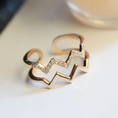 S925 Sterling Silver Ring for Women: Sparkling Fashionable and Unique, Featuring Double-Layer Wavy Lines and an Open Design