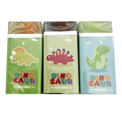 Wholesale Stationery Factory Supplies Rubber Eraser PVC Green Cartoon Cute Dinosaur Clean Pencils Eraser for School Children