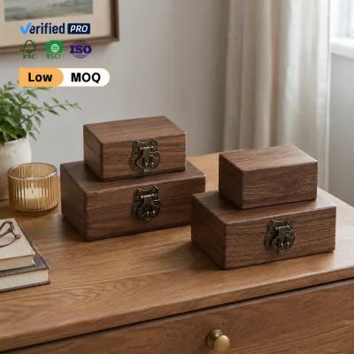 Premium Handcrafted Walnut Wood Decorative Box Minimalist Keepsake Organizer for Home Office Desktop Decor