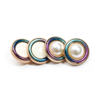 High Quality Sewing Buttons Gold Black Alloy Shank Pearl Button Garment Decorative Fashionable Round Pearl Button Coat