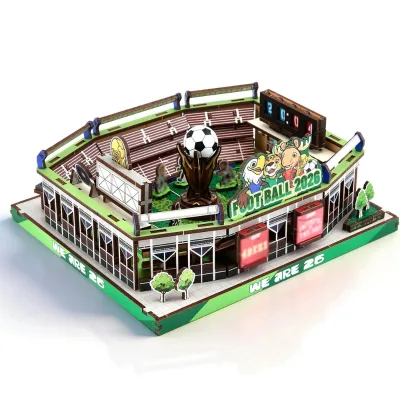 Wooden Mini Football Stadium 3D Puzzle Model 167pcs Educational DIY Assembly Soccer Field Construction Building Kit for Ornament