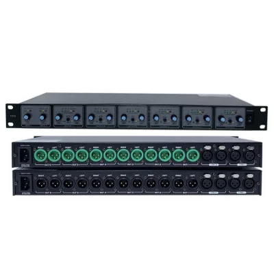 FS26 Professional Stereo Mono Audio Signal Splitter Amplifier Distributor 2-In-6 Out XLR Stage Old School Audio Processor