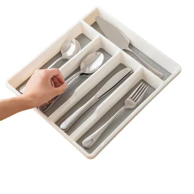 5 Compartments No-Slip Plastic Cutlery Organizers Drawer Organizer for Kitchen