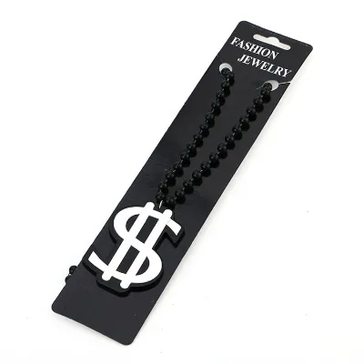 Custom jewelry charm black and white dollar sign beads chain pendant necklace